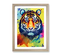 Tiger Paint Splash No.1 Abstract Framed Print | A3 Oak Framed Wall Art | Ready to Hang | Abstract Animal Picture | Living Room Bedroom Lounge Office