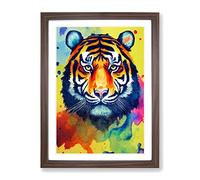 Tiger Paint Splash No.1 Abstract Framed Print | A4 Walnut Framed Wall Art | Ready to Hang | Abstract Animal Picture | Living Room Bedroom Lounge Office