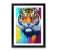 Tiger Paint Splash No.2 Abstract Framed Print for Living Room Bedroom Home Office Décor, Wall Art Picture Ready to Hang, Black A4 Frame (34 x 25 cm)