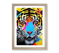 Tiger Paint Splash No.4 Abstract Framed Print | A4 Oak Framed Wall Art | Ready to Hang | Abstract Animal Picture | Living Room Bedroom Lounge Office