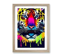 Tiger Paint Splash No.5 Abstract Framed Print | A4 Oak Framed Wall Art | Ready to Hang | Abstract Animal Picture | Living Room Bedroom Lounge Office