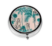 Tiger Palm Tree Small Pill Box 3 Compartment Portable Pill Box for Purse Pocket Animal Mini Medicine Organiser for Daily Vitamin Fish Oil Storage