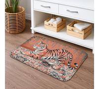 Tiger Pattern Quick Dry Bath Mat, Vintage Floral Non Slip Shower Mat, Autumn Decorative Flannel Washable Bath Rugs for Bathroom Toilet Restroom 16x24 Inch