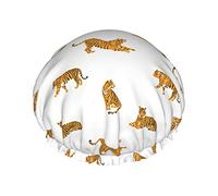 Tiger Pattern Shower Cap For Women Adjustable Double WaterproofBathing Shower Hat Hair Protection Reusable Ladies Spa Salon Shower Hat