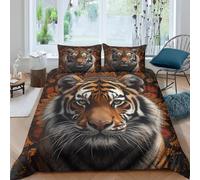 Tiger Pattern Super King Duvet Cover Set 3D Printed Animal Theme Bedding Set Ultra Soft Microfiber Quilt Cover 220x260 cm for Double Bed with 2 Pillowcases with Zipper G/1440