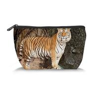 Tiger Patternby, Makeup Bag Cosmetic Bag for Women,Royal Bengal Feline Staring,Large Capacity Makeup Bags Travel Toiletry Bag Accessories Organizer,Black Orange