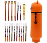 Tiger Pencil Case, 2-in-1 Silicone Pencil Pouch, 12PCS Erasable Gel Pens 10 in 1 Ballpoint Pens, 4PCS Gel Ink Pens, Pen Case Stretchable Pen Holder Pencil Bag Stationery Organizer for School Supplies