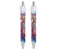 Tiger Peony Flowers Retractable Ballpoint Pen Black Ink Ball Point Pen Work Pens 2 PCS