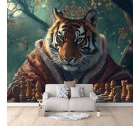 Tiger Photo Wallpaper - Chess Wall Mural 150 × 105 cm / 59" × 41.3" - Non-Woven Premium 3D Art Print Wall Mural Decoration Poster Picture Design Modern