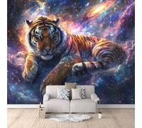 Tiger Photo Wallpaper Purple Space Galaxy Wallpaper Mural 3D Art Print, Non-Woven Wall Paper, Decoration Poster Picture Mural 500 × 280 cm / 196.8" × 110" for Living Room Bedroom