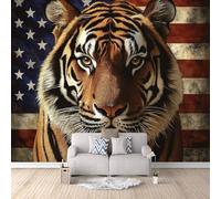 Tiger Photo Wallpaper Red and White Stripes Animal Tiger Wallpaper Wall Mural 300 × 256 cm / 118" × 100.7" - Non-Woven Wall Mural 3D Art Print Bedroom Living Room Decoration Poster