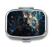 Tiger Pill Box 2 Compartment - Small Metal Medicine Organizer Portable Pill Case for Purse Pocket Travel Vitamin Organizer for Men Women, BPA-Free