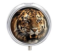 Tiger Pill Box Round Portable Small Pill Case Waterproof Travel Pill Box Organizer for Pocket Purse and Daily Convenience
