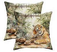 Tiger Pillow Covers Set of 2, Orange Bengal Tiger Art Throw Pillow Case, Nature Decorative Square Cushion Covers for Home Sofa Bed Couch 20x20 Inch
