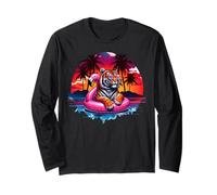 Tiger Pink Flamingo Pool Float Summer Vintage Tigers Lovers Long Sleeve T-Shirt