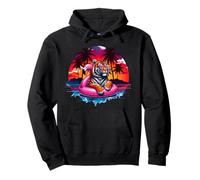 Tiger Pink Flamingo Pool Float Summer Vintage Tigers Lovers Pullover Hoodie