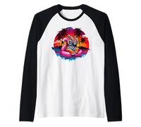 Tiger Pink Flamingo Pool Float Summer Vintage Tigers Lovers Raglan Baseball Tee