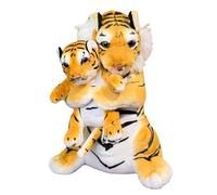 Tiger Plush Toy 39cm Stuffed Animal Doll, Soft Cartoon Jungle Cat Plush Figure with Baby Tiger, Realistic Mother and Cub Plush Toy for Kids Room Decor and Wildlife Collection