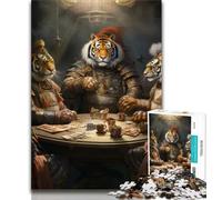 Tiger Poker Jigsaw Puzzles for Teenagers 1000 Piece,Educational Games Home Decoration Suitable for Desktop Decoration (38x26cm)