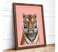 Tiger Portrait Framed Wall Art Print A4 Walnut