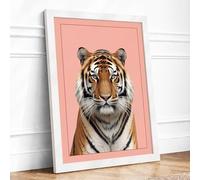 Tiger Portrait Framed Wall Art Print A4 White