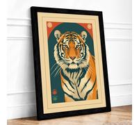 Tiger Portrait Japandi Framed Wall Art Print A4 Black