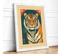 Tiger Portrait Japandi Framed Wall Art Print A4 White