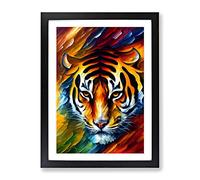 Tiger Portrait No.1 Framed Print for Living Room Bedroom Home Office Décor, Wall Art Picture Ready to Hang, Black A4 Frame (34 x 25 cm)