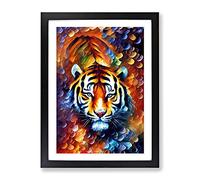 Tiger Portrait No.2 Framed Print | A3 Black Framed Wall Art | Ready to Hang | Modern Animal Picture | Living Room Bedroom Lounge Office