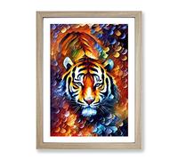 Tiger Portrait No.2 Framed Print | A4 Oak Framed Wall Art | Ready to Hang | Modern Animal Picture | Living Room Bedroom Lounge Office