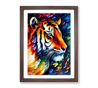 Tiger Portrait No.3 Framed Print | A4 Walnut Framed Wall Art | Ready to Hang | Modern Animal Picture | Living Room Bedroom Lounge Office