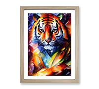 Tiger Portrait No.5 Framed Print | A4 Oak Framed Wall Art | Ready to Hang | Modern Animal Picture | Living Room Bedroom Lounge Office