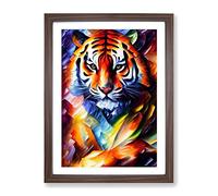 Tiger Portrait No.5 Framed Print | A4 Walnut Framed Wall Art | Ready to Hang | Modern Animal Picture | Living Room Bedroom Lounge Office