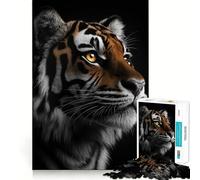 Tiger Portrait on Black Background Jigsaw Puzzles for Adults 1000 Piece Enhance Recall Leisure Time Exact Edge Festival Gift 38x26cm