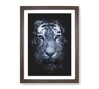 Tiger Portrait Paint Splash Modern Framed Print | A4 Walnut Framed Wall Art | Ready to Hang | Modern Animal Picture | Living Room Bedroom Lounge Office