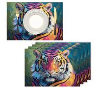 Tiger Portrait Placemats Set of 6, Animal Realism Cotton Linen Washable Table Mat, Available Non-slip Heat Resistant Placemats for Kitchen Dinning Restaurant, Orange Place Mats for Table, 45x30cm