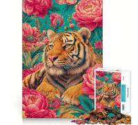 Tiger Portrait Surrounded by Pink Flowers Adults Puzzles 1000 Piece Jigsaws Reason Skill Toy Slow Enjoy Exact Cut Art Collection Piece 50x75cm