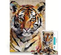 Tiger Portrait Torn Paper Jigsaws 1000 Pieces for Adults Mind Exercise Toy Stress Relief Design Assembly Elegant Gift 38x26cm