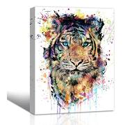 Tiger Portrait Wall Art Décor, Framed Watercolor Wild Animal Tiger Artwork, Modern Colorful Splash-Ink Painting for Bathroom Living room Oiffce Kids Study Room Hotel Walls Decoration