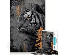 Tiger Portrait with Bamboo And Calligraphy 1000 Piece Jigsaw Puzzles for Adults Jigsaw Strong Logic Toy Group Play Clear Edge Perfect Present 38x26cm