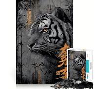 Tiger Portrait with Bamboo And Calligraphy 1000 Piece Jigsaw Puzzles for Adults Teenagers Cognitive Toy Leisure Fun Pattern Assembly Festive Gift 50x75cm