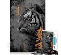 Tiger Portrait with Bamboo And Calligraphy Jigsaw Puzzles for Teenagers 1000 Piece Clear Logic Toy Peaceful Fun Perfect Cut Warm Surprise 38x52cm