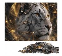 Tiger Portrait with Golden Shattered Glass Jigsaw Puzzle, 500 Pieces | Section-by-section building - steady puzzle progress over several sessions.