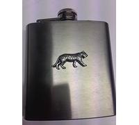 Tiger PP-A09 English Pewter Emblem on a 6oz Stainless Steel Hip Flask with Captive Top