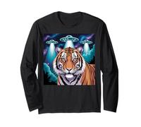 Tiger Print Alien UFOs Tiger Decor Blue Tiger Costume Adult Long Sleeve T-Shirt