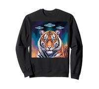 Tiger Print Alien UFOs Tiger Decor Blue Tiger Costume Adult Sweatshirt