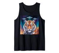 Tiger Print Alien UFOs Tiger Decor Blue Tiger Costume Adult Tank Top