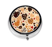Tiger Print Heart Small Pill Box 3 Compartment Portable Pill Box for Purse Pocket Leopard Print Love Mini Medicine Organiser for Daily Vitamin Fish Oil Storage