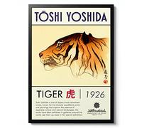 Tiger Print, Toshi Yoshida Poster, Vintage Wildlife Woodblock Ukiyo-E Art, Home Decor, Animal Gift Idea, Oriental Home Decor, Archival Matte, A3 (Framed) - 42x29.7cm