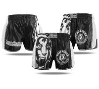 Tiger Pro Muay Thai Boxing Shorts for Training and Kick Boxing, Combat Sports - Multiple Color Options, White/Black, XXXL